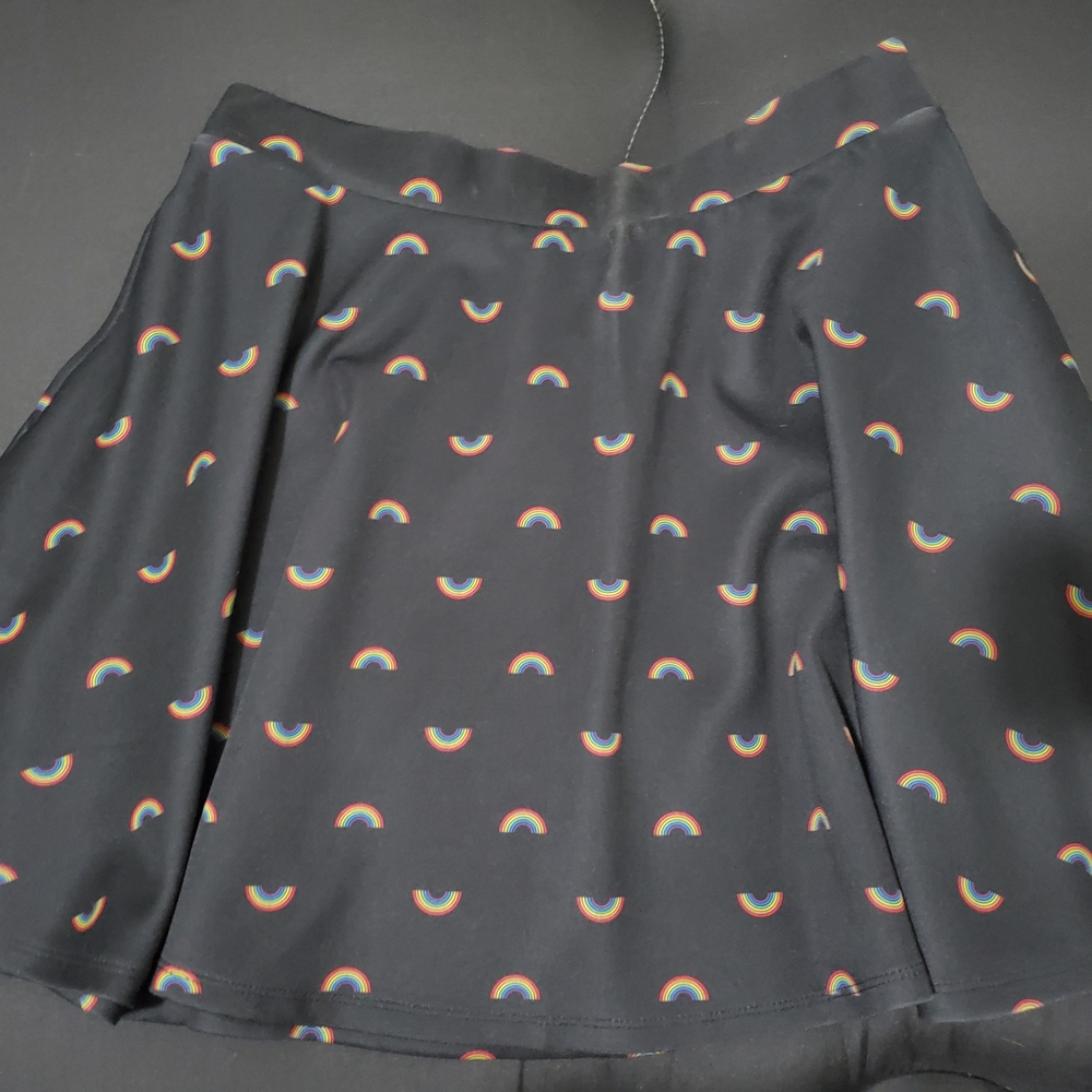 Hot Topic Rainbow/black Skater Mini Skirt